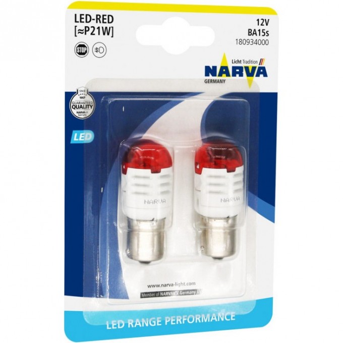 Лампа NARVA LED P21 12V 1.75W B2 BA15s red 2шт. 82503359 Лампа NARVA LED P21 12V 1.75W B2 BA15s red 2шт. 82503359