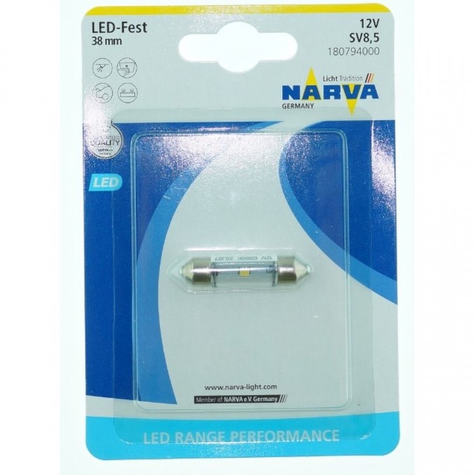 Лампа NARVA RANGE PERFORMANCE LED FEST T10.5x38 12V 0.6W SV8.5 6000K 83813001 Лампа NARVA RANGE PERFORMANCE LED FEST T10.5x38 12V 0.6W SV8.5 6000K 83813001
